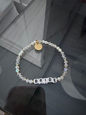 Little words project Bride Crystal Bead Stretch Bracelet - Gold Accent